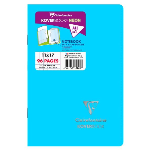 Carnet piqu&eacute; Koverbook Neon 11x17cm 96 pages petits carreaux couverture polypropyl&egrave;ne opaque