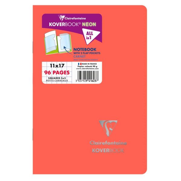 Carnet piqu&eacute; Koverbook Neon 11x17cm 96 pages petits carreaux couverture polypropyl&egrave;ne opaque