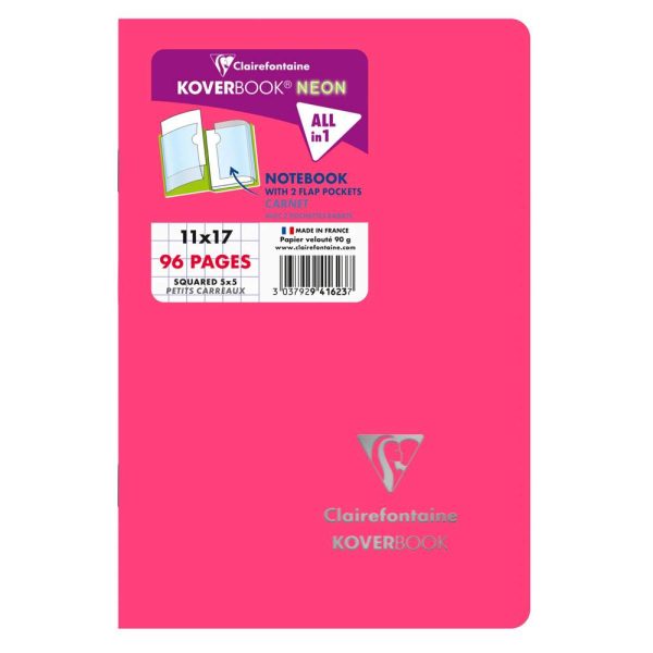 Carnet piqu&eacute; Koverbook Neon 11x17cm 96 pages petits carreaux couverture polypropyl&egrave;ne opaque