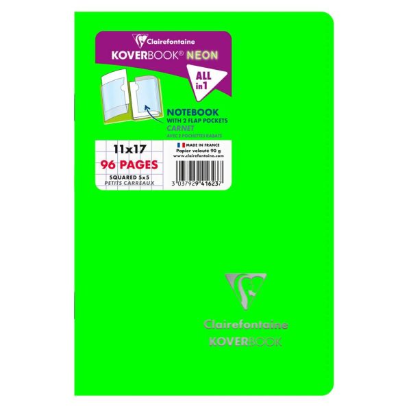 Carnet piqu&eacute; Koverbook Neon 11x17cm 96 pages petits carreaux couverture polypropyl&egrave;ne opaque