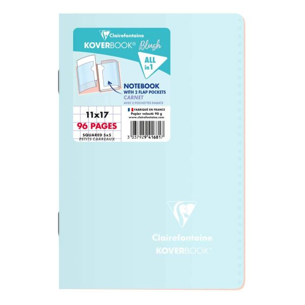 Carnet piqu&eacute; Koverbook Blush 11x17cm 96 pages petits carreaux couverture polypropyl&egrave;ne opaque bicolore Couleur al&eacute;atoire