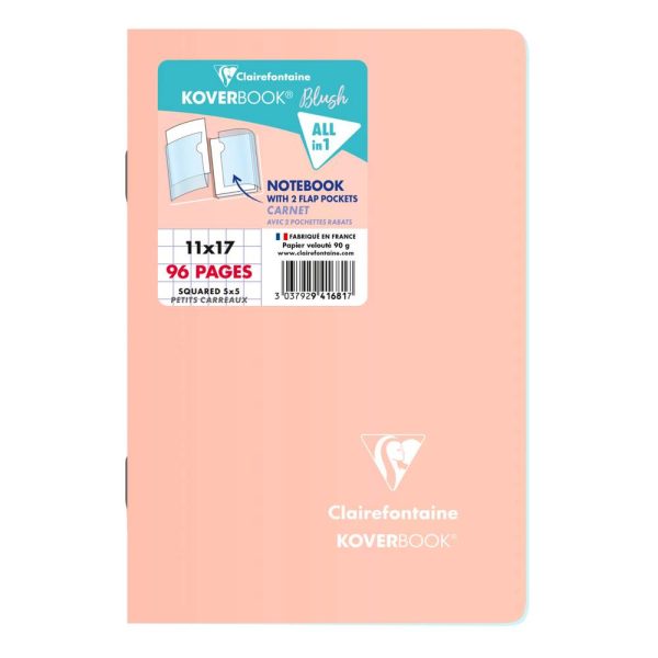 Carnet piqu&eacute; Koverbook Blush 11x17cm 96 pages petits carreaux couverture polypropyl&egrave;ne opaque bicolore Couleur al&eacute;atoire