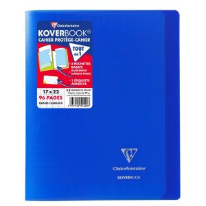 Cahier piqu&eacute; Koverbook 17x22cm 96 pages grands carreaux couverture polypropyl&egrave;ne transparent
