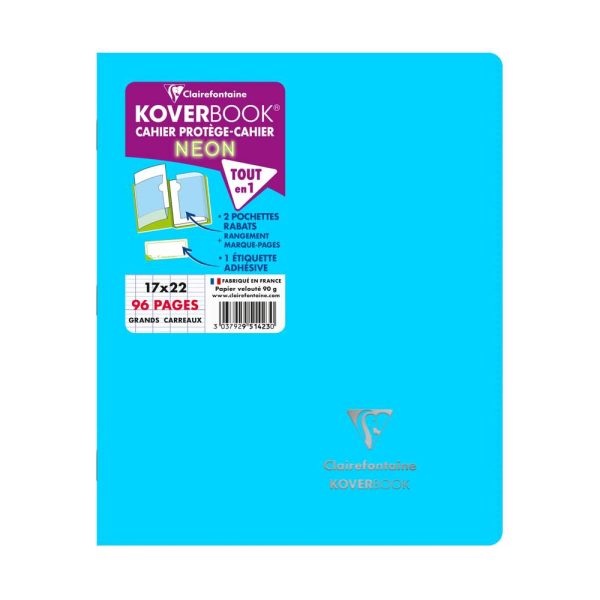 Cahier piqu&eacute; Koverbook Neon 17x22cm 96 pages grands carreaux couverture polypropyl&egrave;ne opaque
