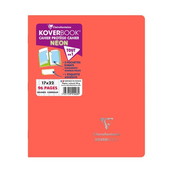 Cahier piqu&eacute; Koverbook Neon 17x22cm 96 pages grands carreaux couverture polypropyl&egrave;ne opaque