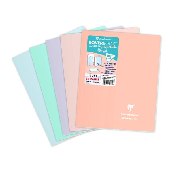Cahier piqu&eacute; Koverbook Blush 17&times;22 cm 48 pages grands carreaux couverture polypropyl&egrave;ne opaque bicolore
