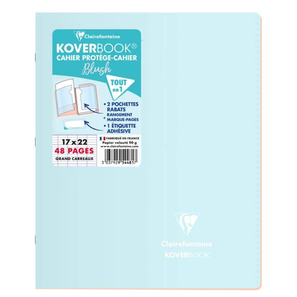 Cahier piqu&eacute; Koverbook Blush 17&times;22 cm 48 pages grands carreaux couverture polypropyl&egrave;ne opaque bicolore