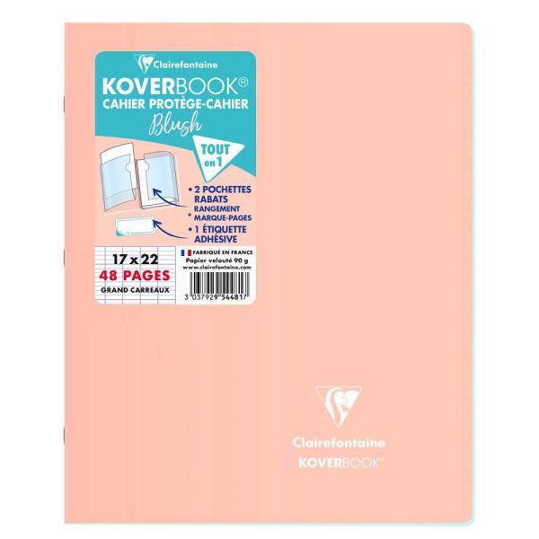 Cahier piqu&eacute; Koverbook Blush 17&times;22 cm 48 pages grands carreaux couverture polypropyl&egrave;ne opaque bicolore