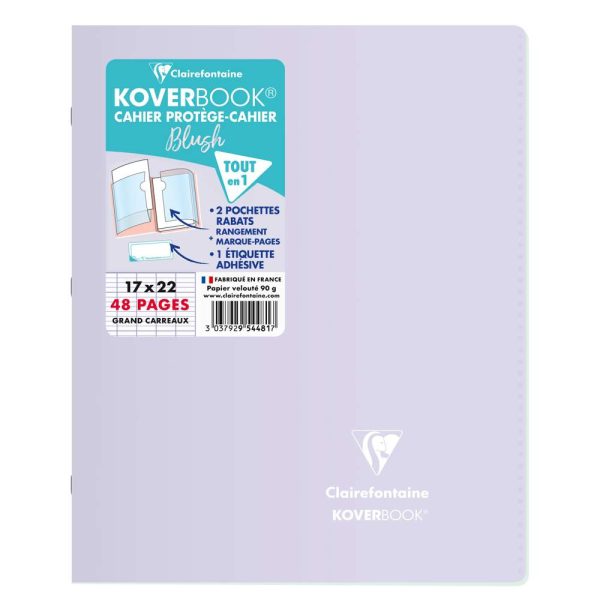Cahier piqu&eacute; Koverbook Blush 17&times;22 cm 48 pages grands carreaux couverture polypropyl&egrave;ne opaque bicolore