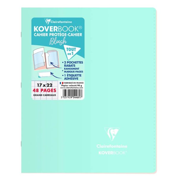 Cahier piqu&eacute; Koverbook Blush 17&times;22 cm 48 pages grands carreaux couverture polypropyl&egrave;ne opaque bicolore