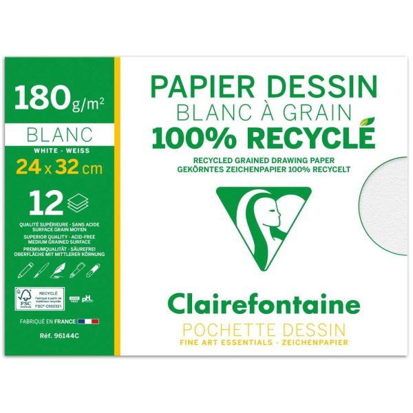 Dessin &agrave; Grain 100% Recycl&eacute; pochette 12F 24&times;32 180g