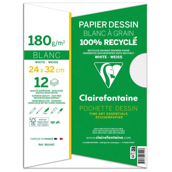 Dessin &agrave; Grain 100% Recycl&eacute; pochette 12F 24&times;32 180g