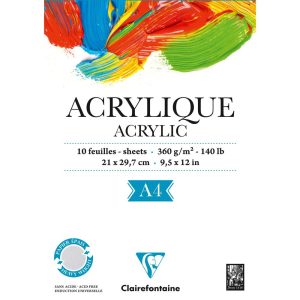 Acrylique bloc coll&eacute; 1 c&ocirc;t&eacute; 10F A4 360g