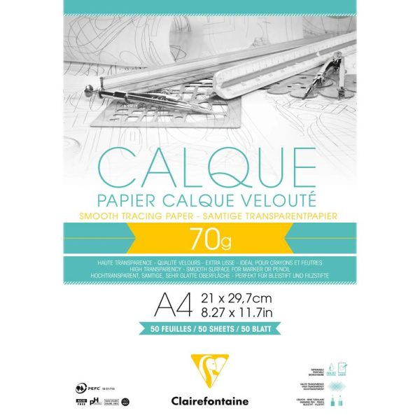 Papier Calque bloc coll&eacute; 50F A4 70/75g
