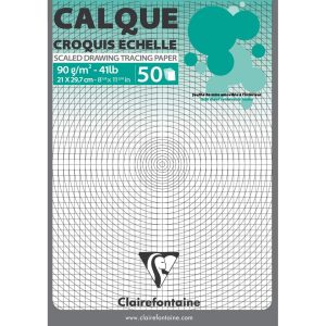 Papier Calque bloc coll&eacute; 50F A4 90/95g &eacute;chelle