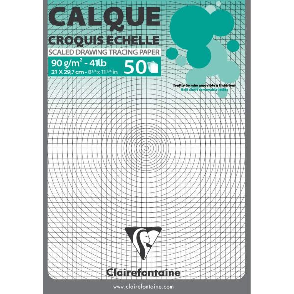 Papier Calque bloc coll&eacute; 50F A4 90/95g &eacute;chelle
