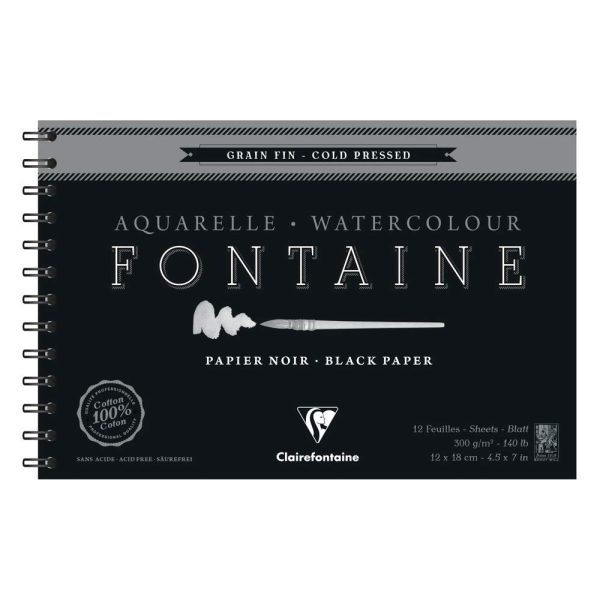 Fontaine Noir album spiral&eacute; 12F 12x18cm 300g grain fin