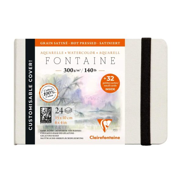 Fontaine Aquarelle carnet cousu 24F 10x15cm 300g grain satin&eacute; (cartes de visite)