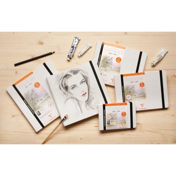Fontaine Aquarelle carnet cousu 24F 10x15cm 300g grain satin&eacute; (cartes de visite)