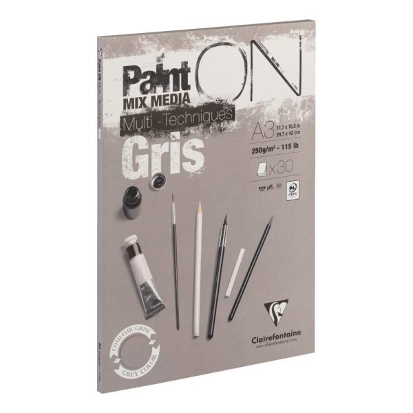 Paint&rsquo;ON Gris bloc coll&eacute; 30F A3 250g