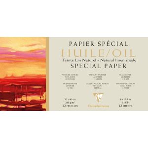 Papier Huile lin naturel bloc coll&eacute; 1 c&ocirc;t&eacute; 12F 20x40cm 240g