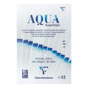 Aqua Essentials bloc coll&eacute; 12 papiers aquarelle assortis 10x15cm 12F 200g-300g