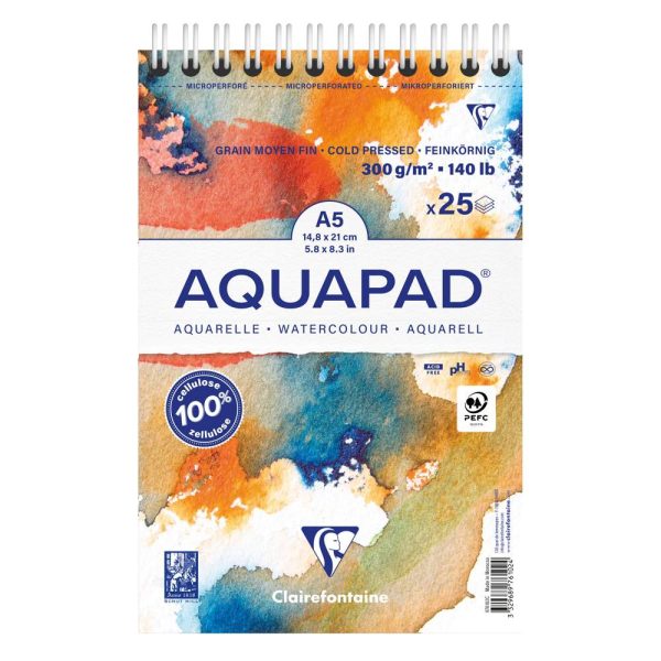 Aquapad bloc reliure int&eacute;grale 25F A5+ 300g