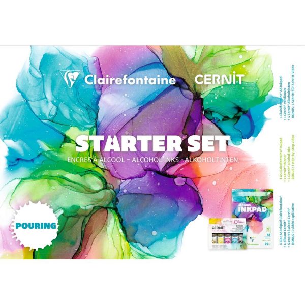 Coffret Starter Set Alcohol Ink A5 Bloc Alcohol Inkpad Clairefontaine et Encres &agrave; alcool Cernit