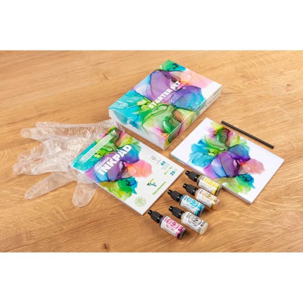 Coffret Starter Set Alcohol Ink A5 Bloc Alcohol Inkpad Clairefontaine et Encres &agrave; alcool Cernit