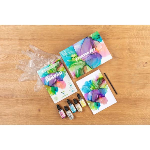 Coffret Starter Set Alcohol Ink A5 Bloc Alcohol Inkpad Clairefontaine et Encres &agrave; alcool Cernit