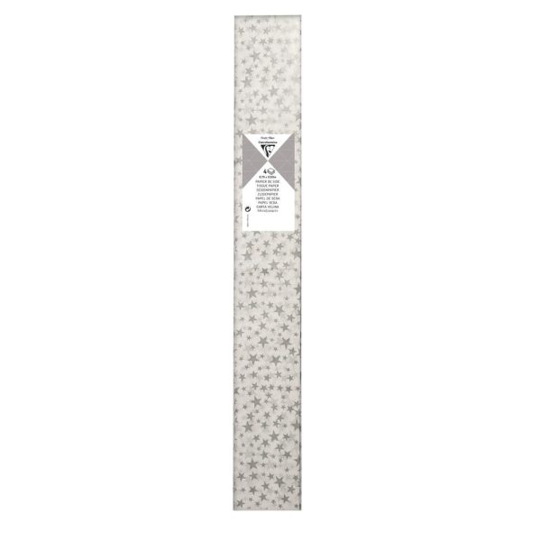 PAPIER DE SOIE IMPRIM&Eacute;E, Sachet de 4 feuilles au format 50x75cm &ndash; Etoiles argent&eacute;es