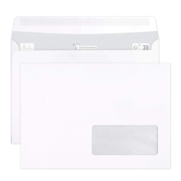 Boite de 500 Enveloppes Blanches C5-162x229mm &ndash; Auto-Adh&eacute;sives &ndash; 90g/m2 &ndash; Fen&ecirc;tre Papier Cristal 45&times;100 (position 20/20)