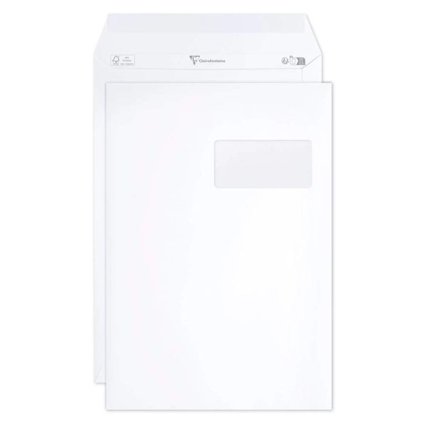 Boite de 250 Pochettes Blanches C4-229&times;324 mm &ndash; Auto-Adh&eacute;sives -120g/m2- Fen&ecirc;tre Papier Cristal 50&times;100 (position 50/20)