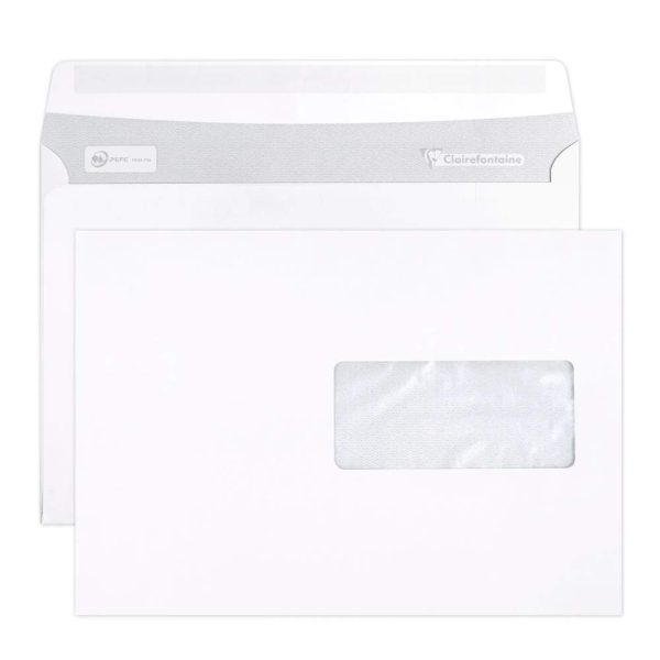 Boite de 500 Enveloppes Blanches C5-162x229mm &ndash; Auto-Adh&eacute;sives &ndash; 90g/m2 &ndash; Fen&ecirc;tre Papier Cristal 45&times;100 (position 62/20)