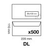 Boite de 500 Enveloppes Blanches DL-110x220mm - Auto-Adh&eacute;sives - 80g/m2 - Fen&ecirc;tre Papier Cristal 35x100 (position 20/20)