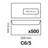 Boite de 500 Enveloppes Blanches C6/5-114x229mm - Auto-Adh&eacute;sives - 80g/m2 - Fen&ecirc;tre Papier Cristal 40x110 (position 30/20)