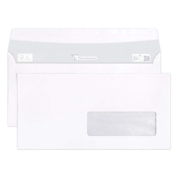 Boite de 500 Enveloppes Blanches DL-110x220mm &ndash; Auto-Adh&eacute;sives &ndash; 90g/m2 &ndash; Fen&ecirc;tre Papier Cristal 35&times;100 (position 20/20)