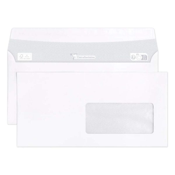 Boite de 500 Enveloppes Blanches DL-110x220mm &ndash; Auto-Adh&eacute;sives &ndash; 80g/m2 &ndash; Fen&ecirc;tre Papier Cristal 45&times;100 (position 20/20)