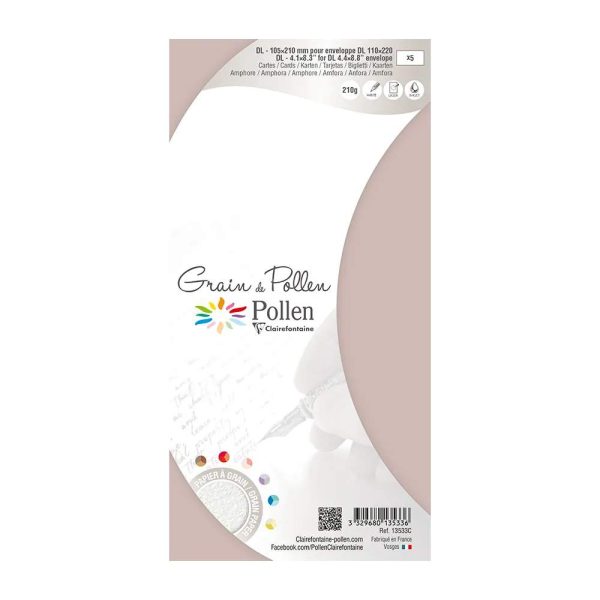 Paquet de 5 cartes simples Grain de Pollen 105x210mm 210g/m2