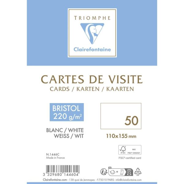 Paquet de 50 Cartes de visite 110x155mm- Bristol 220g/m2