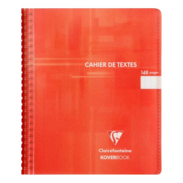 Cahier de textes reliure int&eacute;grale Koverbook 17x22cm 148 pages grands carreaux couverture polypropyl&egrave;ne transparent