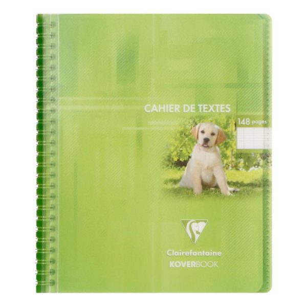 Cahier de textes reliure int&eacute;grale Koverbook 17x22cm 148 pages grands carreaux couverture polypropyl&egrave;ne transparent