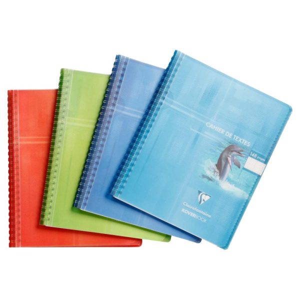 Cahier de textes reliure int&eacute;grale Koverbook 17x22cm 148 pages grands carreaux couverture polypropyl&egrave;ne transparent