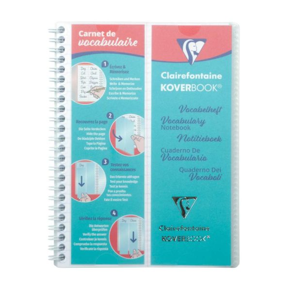 Carnet de vocabulaire reliure int&eacute;grale Koverbook A5 100 pages lign&eacute; + marge centrale couverture polypropyl&egrave;ne transparent
