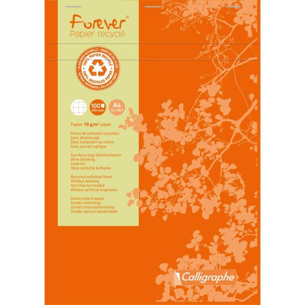 Bloc de bureau agraf&eacute; en-t&ecirc;te FOREVER A4 200 pages petits carreaux 70 g