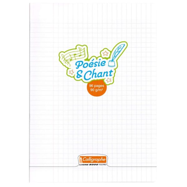 Cahier Po&eacute;sie et Chant piqu&eacute; 8000 POLYPRO A4 96 pages grands carreaux + uni 90 g