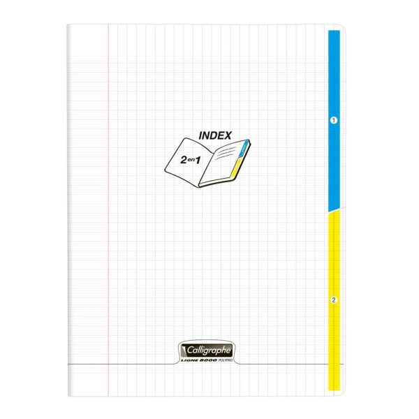 Cahier piqu&eacute; 2 index 8000 POLYPRO 24x32cm 96 pages grands carreaux Incolore