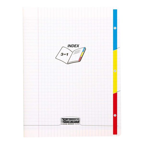 Cahier 3 index piqu&eacute; 8000 POLYPRO A4 96 pages grands carreaux 90 g