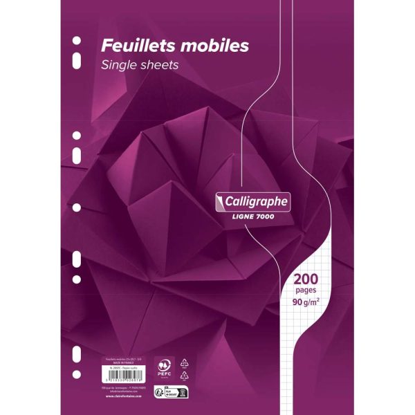 Feuillets mobiles sous film 7000 A4 200 pages perfor&eacute;es petits carreaux 90 g