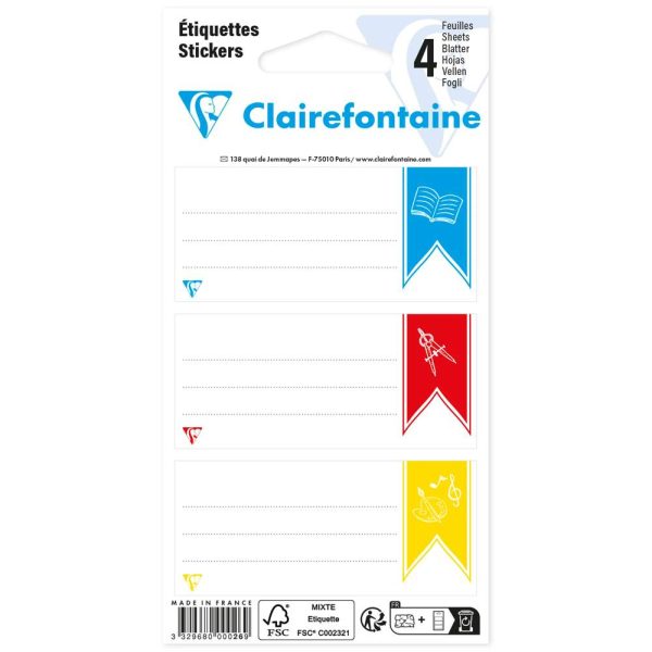 Sachet de 12 &eacute;tiquettes adh&eacute;sives assorties 33,5x75mm